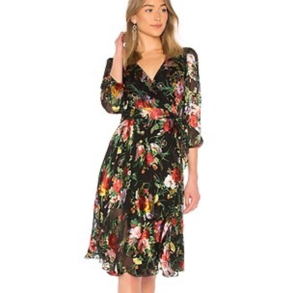 Floral Wrap Midi Dress - Black Multi
